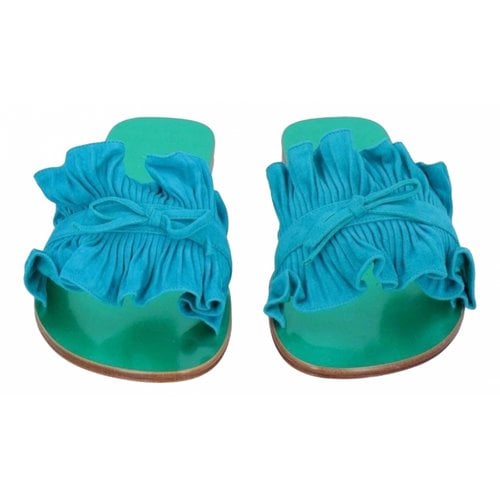 Pre-owned Lanvin Leather Mules In Turquoise