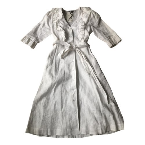 Pre-owned Lk Bennett Linen Mid-length Dress In White