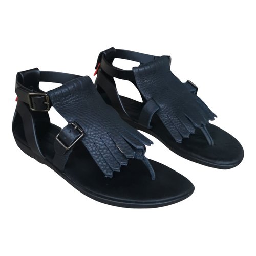 Pre-owned Hunter Leather Sandals In Black