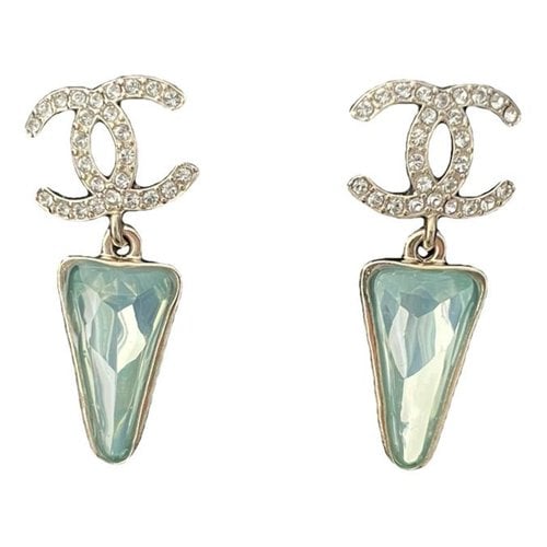 Pre-owned Chanel Cc Crystal Earrings In Blue
