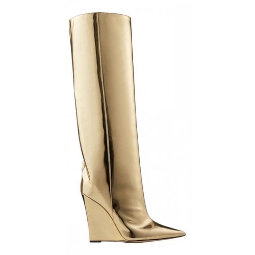 Pre-owned Jimmy Choo Patent Leather Riding Boots In Gold