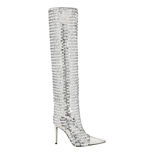 Pre-owned Alexandre Vauthier Glitter Riding Boots In Silver