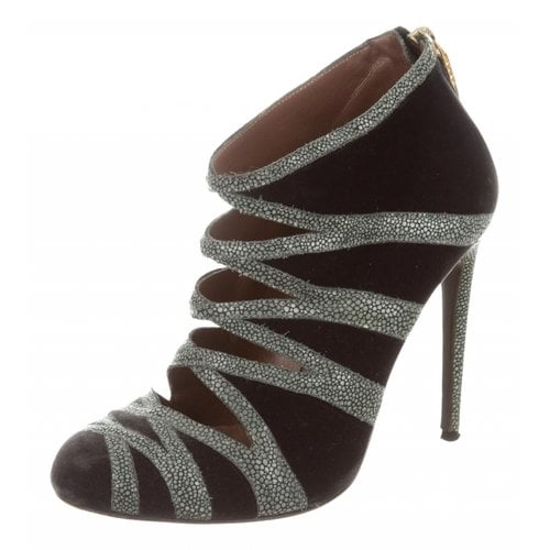 Pre-owned Roberto Cavalli Velvet Ankle Boots In Grey