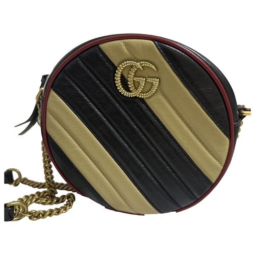 Pre-owned Gucci Gg Marmont Round Leather Crossbody Bag In Beige