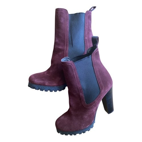 Pre-owned Hugo Boss Ankle Boots In Burgundy
