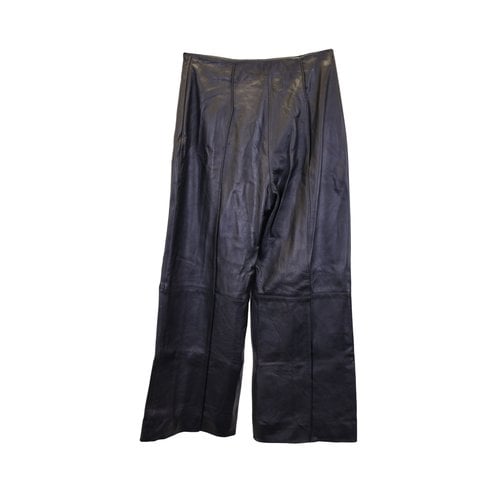 Pre-owned Oscar De La Renta Leather Straight Pants In Black