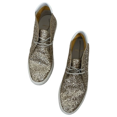 Pre-owned Saint Laurent Glitter Low Trainers In Gold