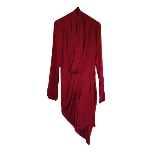 Pre-owned Donna Karan Silk Mid-length Dress In Burgundy