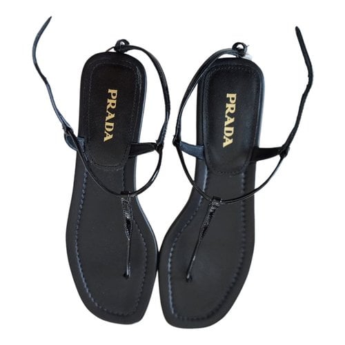 Pre-owned Prada Patent Leather Sandal In Black