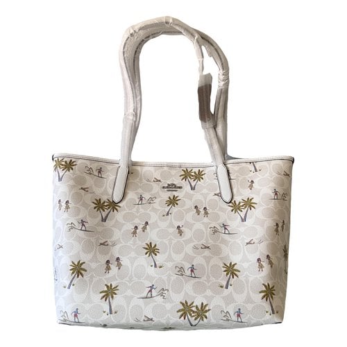 Pre-owned Coach City Zip Tote Leather Tote In White