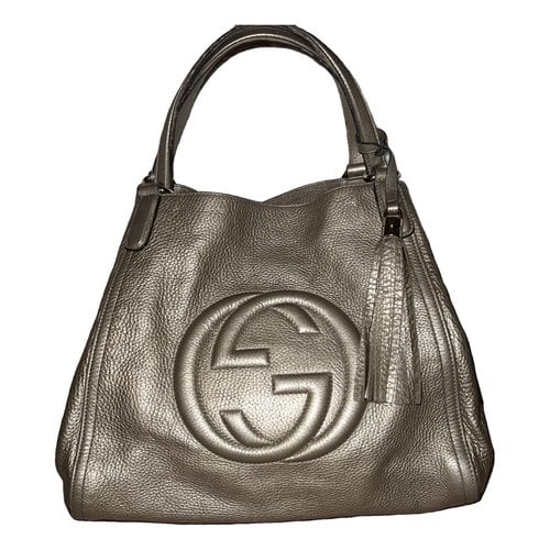 Pre-owned Gucci Soho Top Handle Leather Handbag In Gold