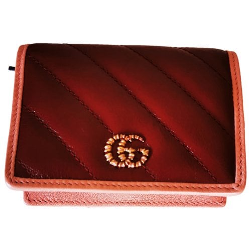 Pre-owned Gucci Marmont Leather Wallet In Burgundy