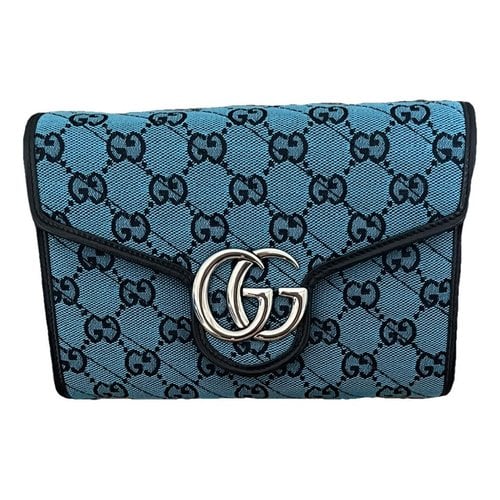 Pre-owned Gucci Gg Marmont Chain Matelasse Cloth Crossbody Bag In Blue