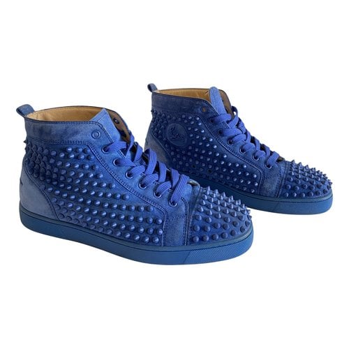 Pre-owned Christian Louboutin Spike Sock Trainers In Blue
