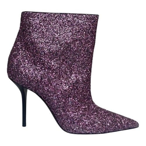 Pre-owned Saint Laurent Leather Ankle Boots In Purple
