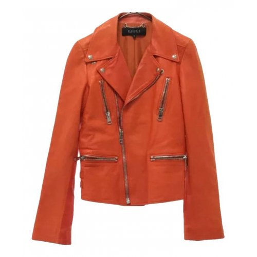 Pre-owned Gucci Leather Jacket In Orange
