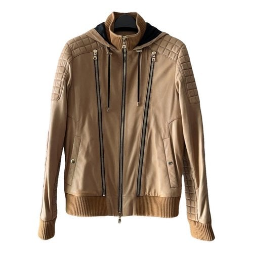 Pre-owned Balmain Leather Coat In Camel