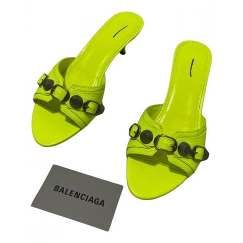 Pre-owned Balenciaga Cagole Leather Sandal In Yellow
