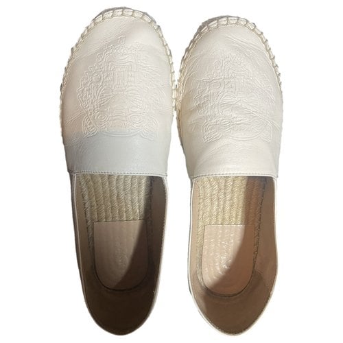 Pre-owned Kenzo Tigre Leather Espadrilles In White