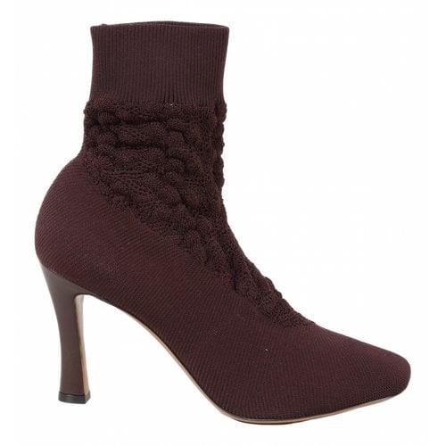 Pre-owned Celine Cloth Boots In Burgundy