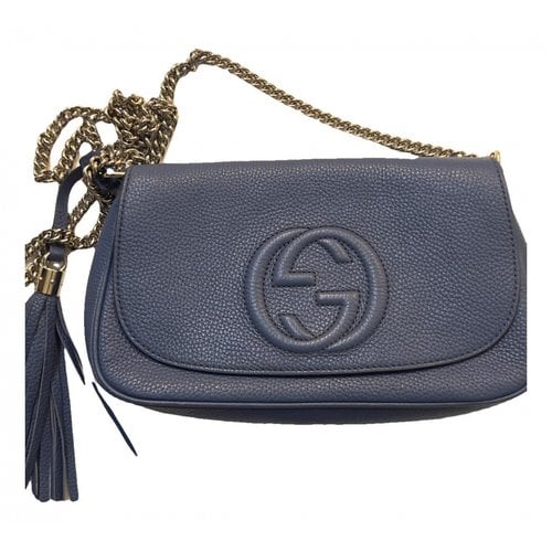 Pre-owned Gucci Soho Leather Clutch Bag In Blue