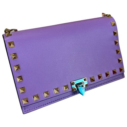 Pre-owned Valentino Garavani Rockstud Leather Handbag In Purple