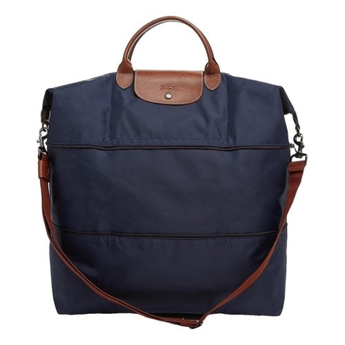 Pre-owned Longchamp Pliage Leather Satchel In Navy