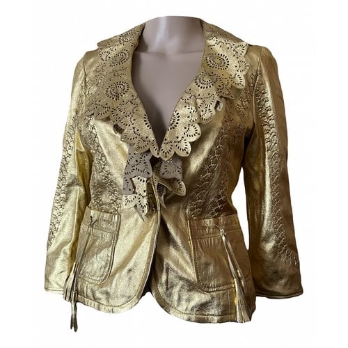Pre-owned Just Cavalli Leather Biker Jacket In Gold