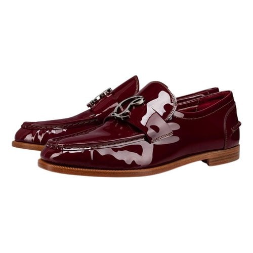Pre-owned Christian Louboutin Patent Leather Flats In Burgundy