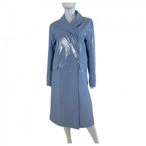 Pre-owned Max Mara Patent Leather Trench Coat In Blue