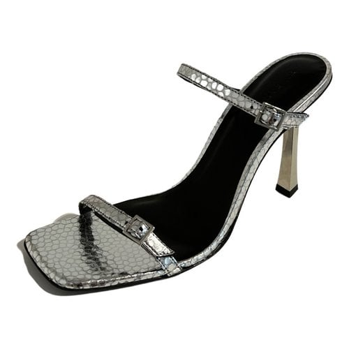 Pre-owned By Far Leather Mules In Silver