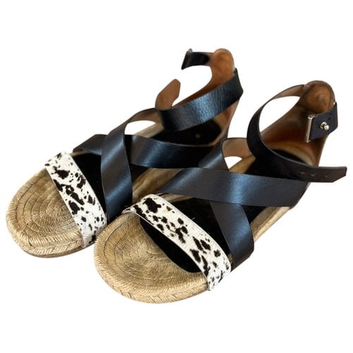 Pre-owned Hoss Intropia Leather Sandal In Black