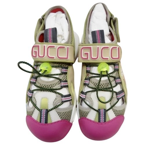 Pre-owned Gucci Aguru Crystal Leather Sandal In Multicolour