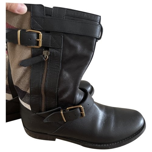 Pre-owned Burberry Leather Biker Boots In Black