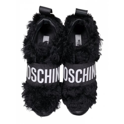 Pre-owned Moschino Faux Fur Trainers In Black