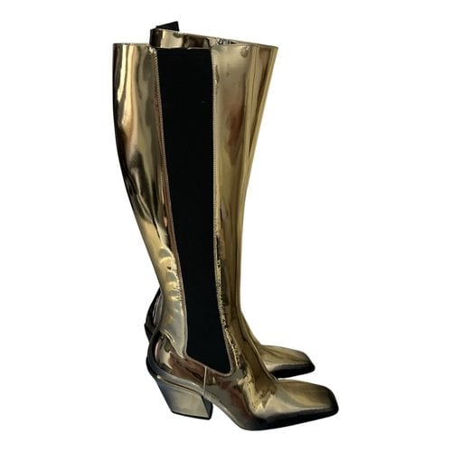 Pre-owned Prada Leather Boots In Gold
