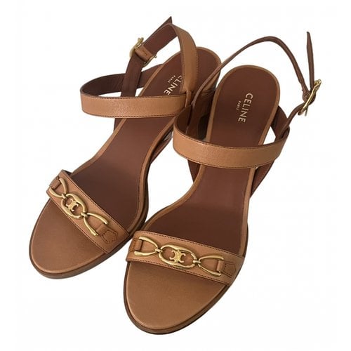 Pre-owned Celine Triomphe Leather Sandal In Brown
