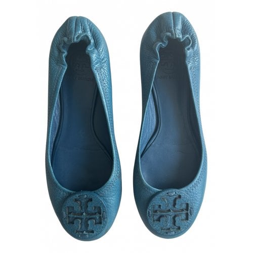 Pre-owned Tory Burch Leather Ballet Flats In Turquoise