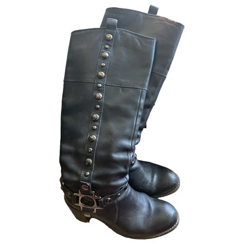 Pre-owned Janet & Janet Leather Boots In Navy