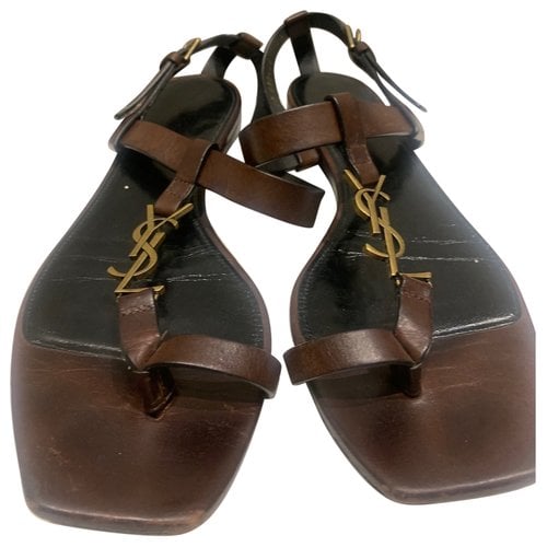 Pre-owned Saint Laurent Cassandra Leather Sandal In Brown