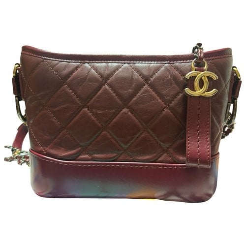 Pre-owned Chanel Gabrielle Leather Handbag In Burgundy
