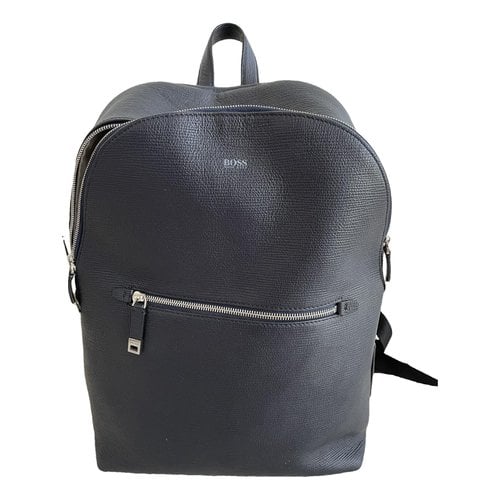 Pre-owned Hugo Boss Leather Backpack In Blue
