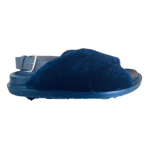 Pre-owned Marni Fussbett Faux Fur Sandal In Blue