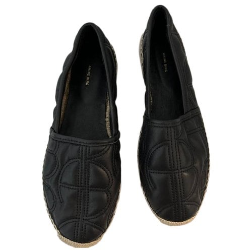 Pre-owned Anine Bing Leather Espadrilles In Black