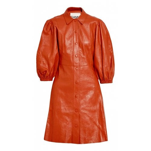 Pre-owned Ganni Leather Mini Dress In Red