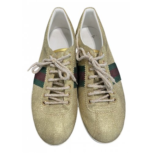 Pre-owned Gucci Glitter Lace Ups In Gold