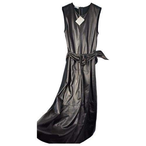Pre-owned Brunello Cucinelli Leather Mid-length Dress In Black