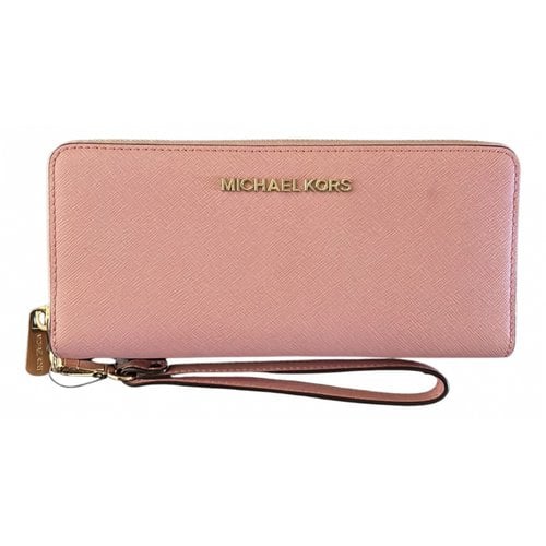 Pre-owned Michael Kors Jet Set Leather Wallet In Pink
