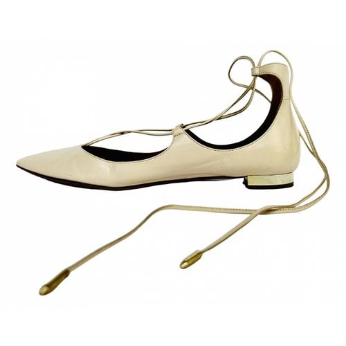 Pre-owned Aquazzura Christy Leather Ballet Flats In White