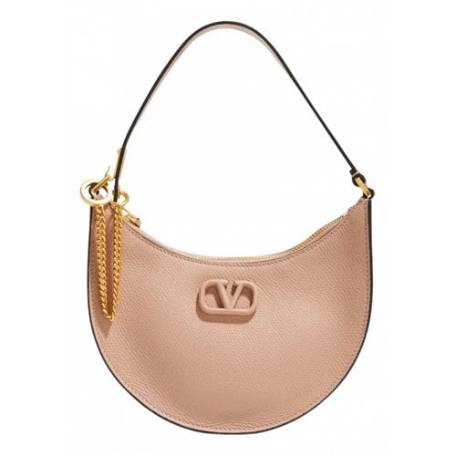 Pre-owned Valentino Garavani Vlogo Leather Handbag In Beige
